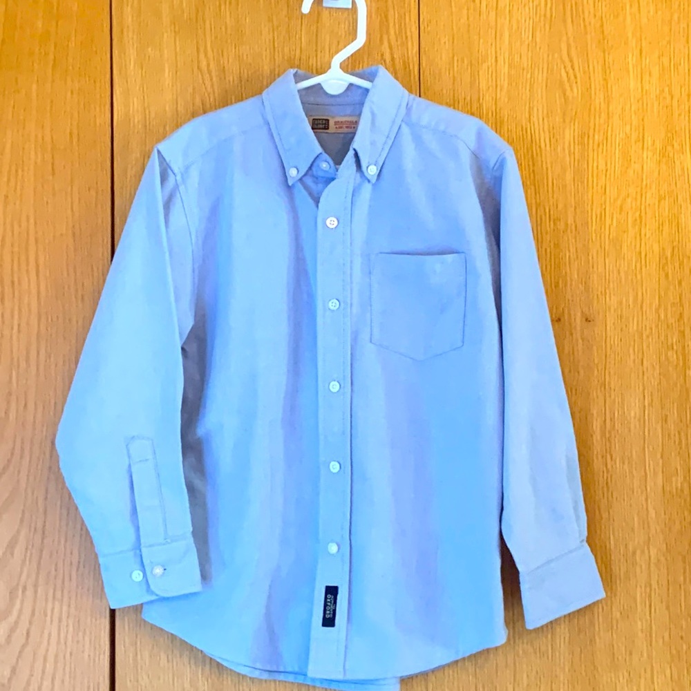 Boy’s SMALL 6 / 7 blue cotton blend preppy classic Oxford cloth button down VGUC